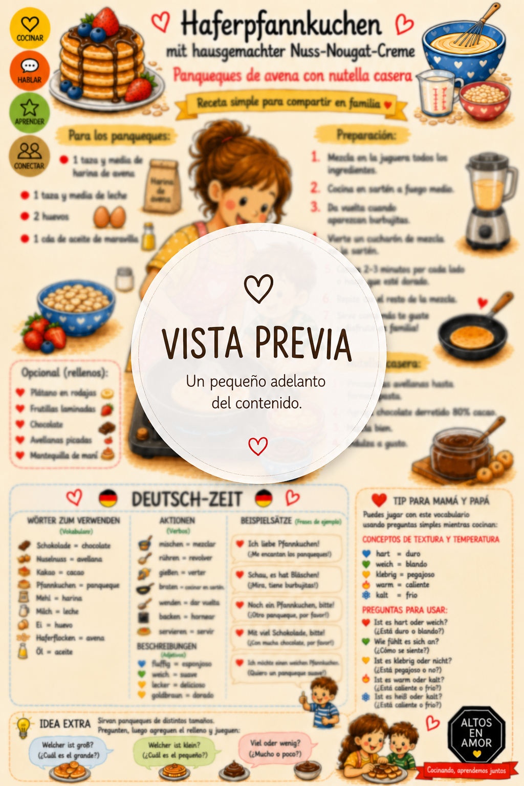 Rezepte & Deutsch-Zeit | eBook digital para acompañar a tus hijos en el aprendizaje del segundo idioma | 🇩🇪