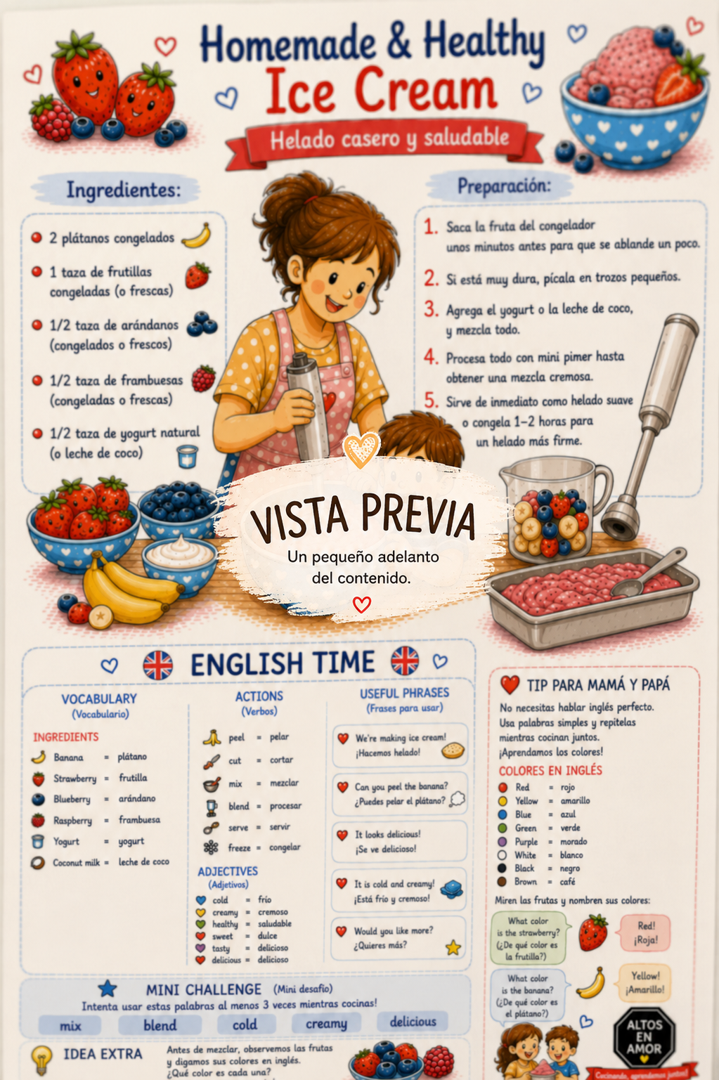 Recipes & English Time | eBook digital para acompañar a tus hijos en el aprendizaje del segundo idioma | 🇬🇧